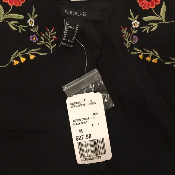 Floral Embroidered Black Shift Mini Dress - Picture 5 of 9